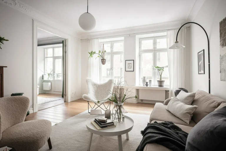 Stylish Scandinavian apartment in white tones
