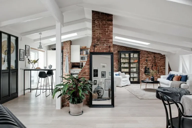 Black on brick and white |A magnificent attic in Sweden